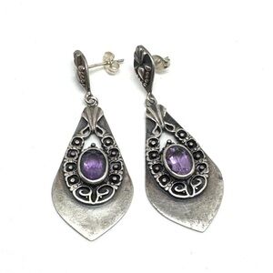 BOMA Sterling Silver and Amethyst Dangle Earrings Vintage Bali Style